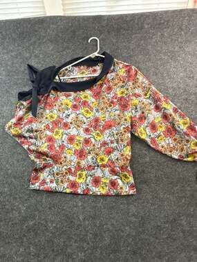 Womans Aula Floral Poppy Print Tie Shoulder Blouse with Tie Cuff